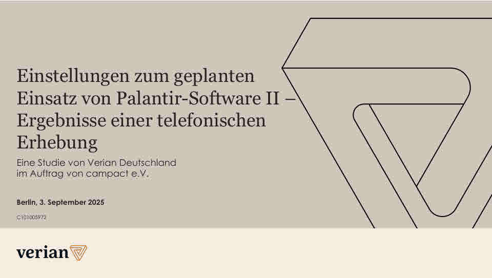 Einstellungen zum geplanten Einsatz von Palantir-Software II Ergebnisse einer telefonischen Erhebung Eine Studie von Verian Deutschland im Auftrag von campact e.V. Berlin, 3. September 2025