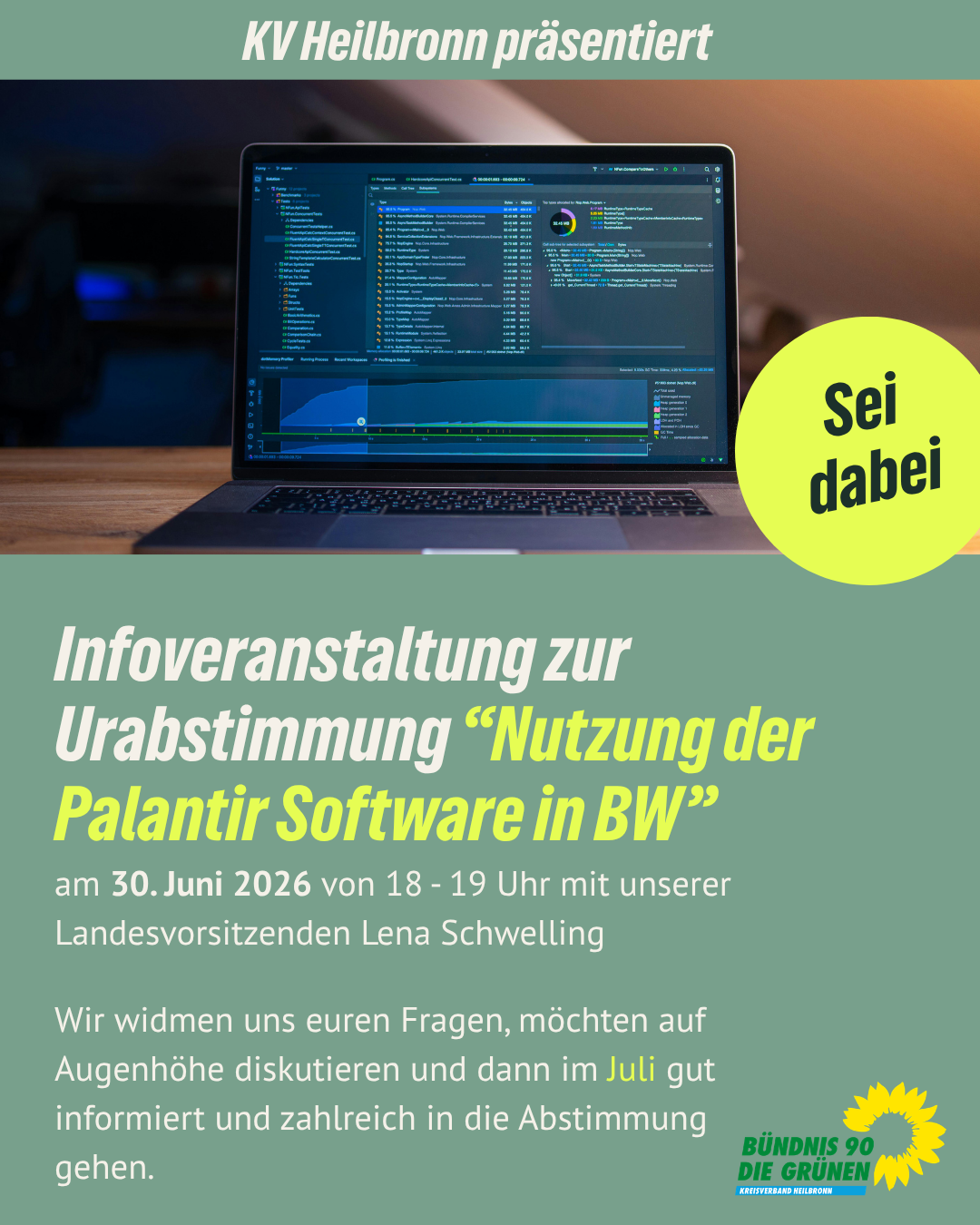 KV Heilbronn präsentiert Infoveranstaltung zur Urabstimmung "Nutzung der Palantir Software in BW" am 30. Juni 2026 18 - 19 Uhr