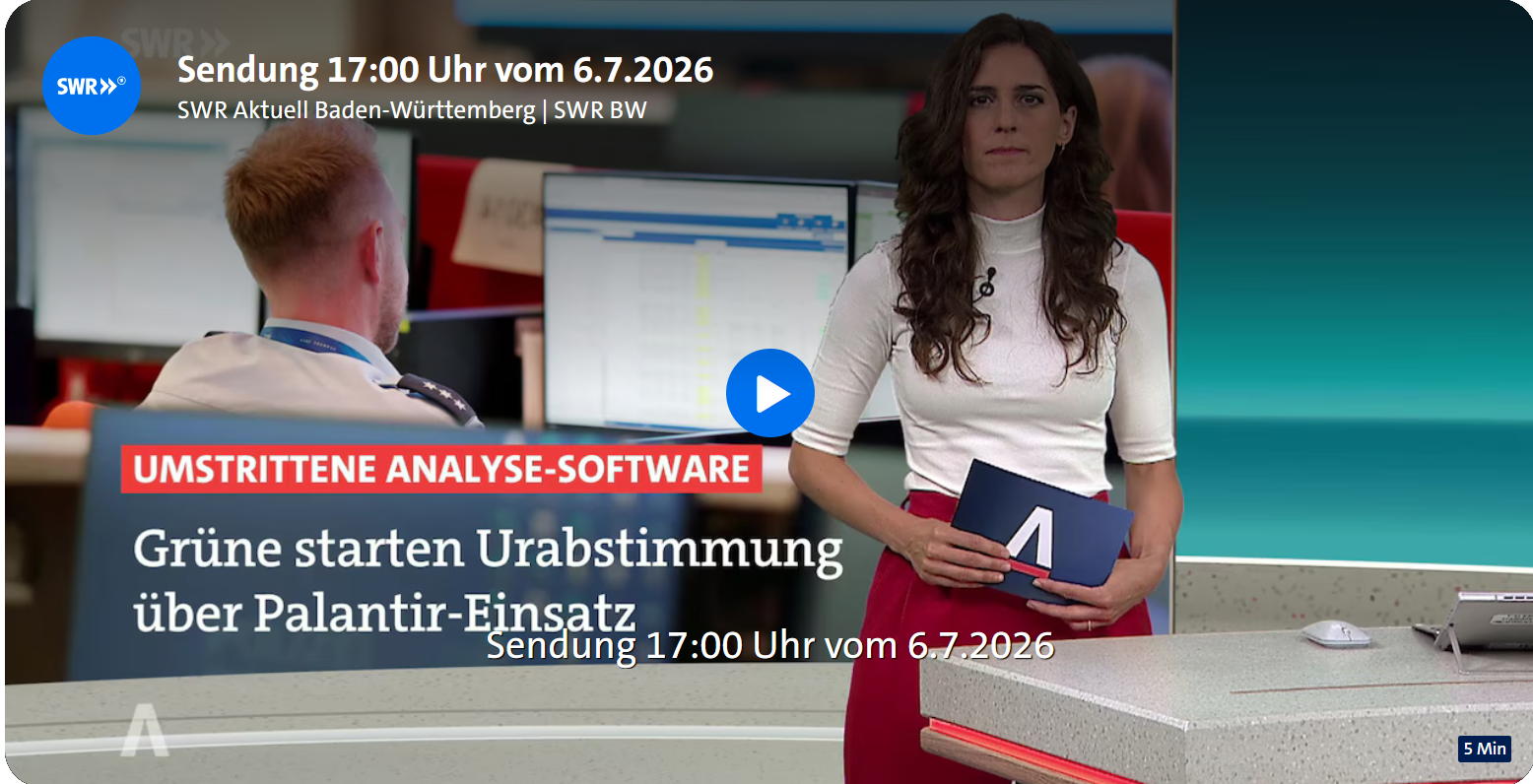 SWR Aktuell vom 06.07.2026 17:00 Uhr – Grüne starten Urabstimmung über Palantir-Einsatz